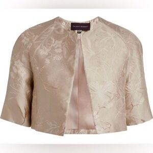 TALBOT RUNHOF Silk‎ Jacket Floral Cropped Jacquard Gold Twig Metallic Formal 12